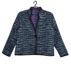 Trimdin Womens Jacket Size XL Tapestry Reversible Blazer Purple Green Black